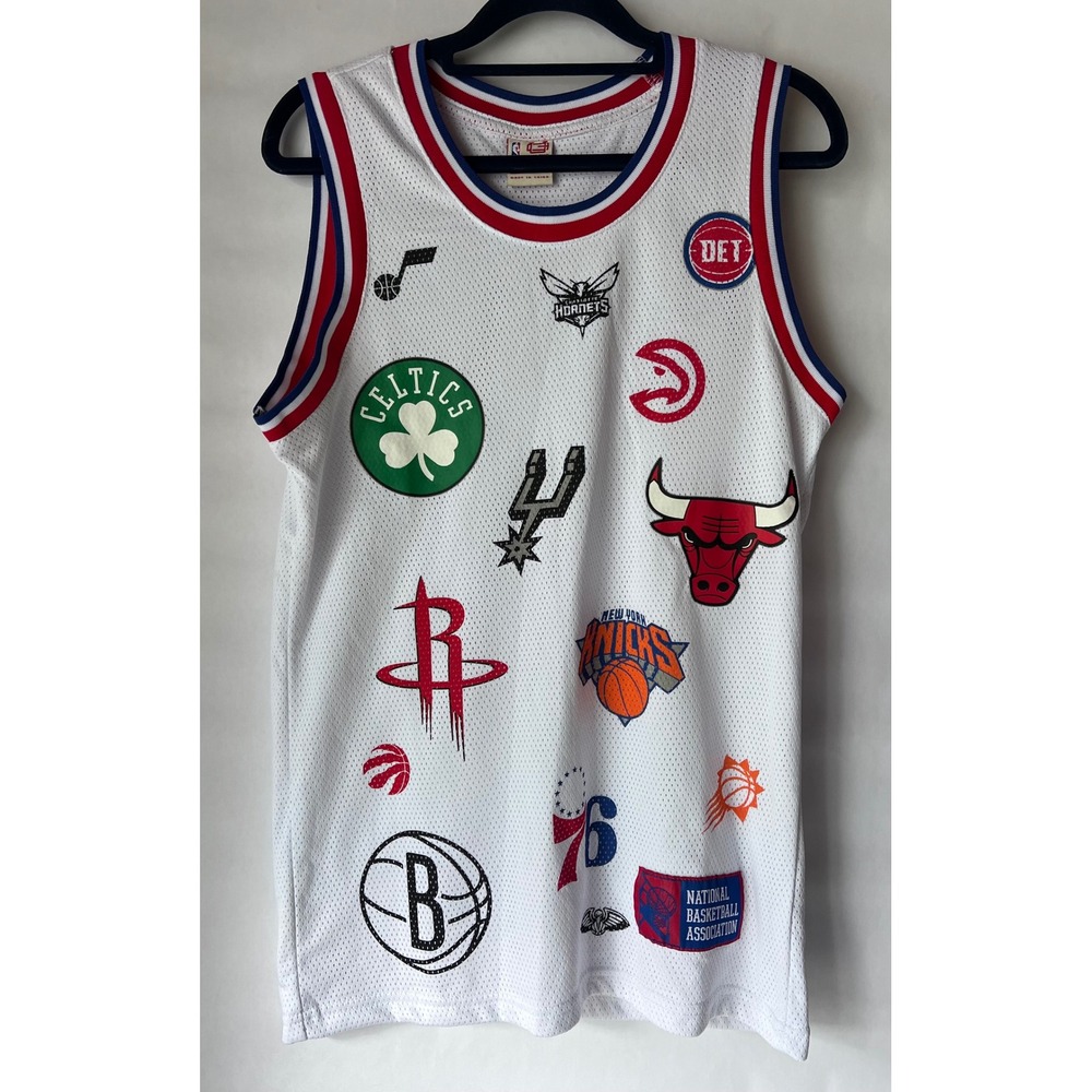 Ultra Game NBA Jersey Mens XS White Mesh All Over Print Team Logos Tank Top